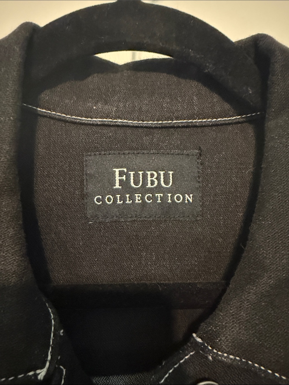 FUBU Vintage Y2K Bling Black Denim Streetwear Jacket with White Stitching Size M - Picture 2 of 9